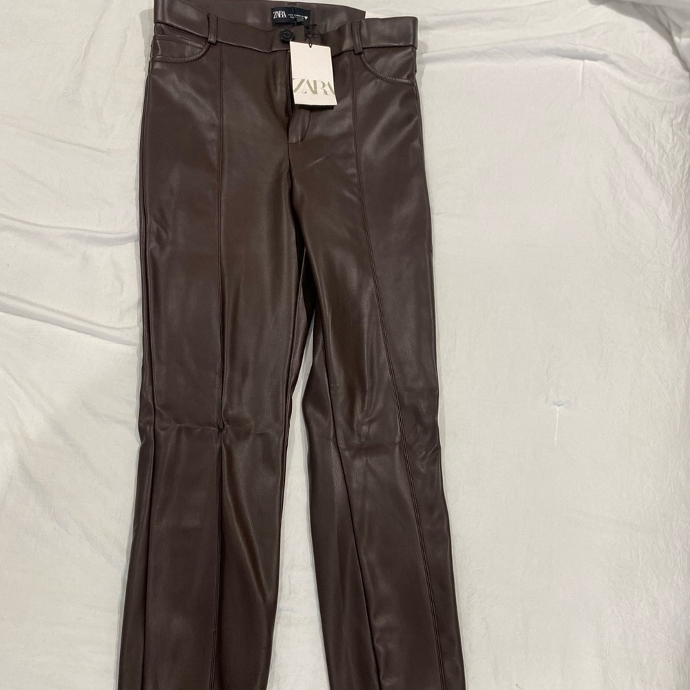 Burgundy Fitted leather dress pants